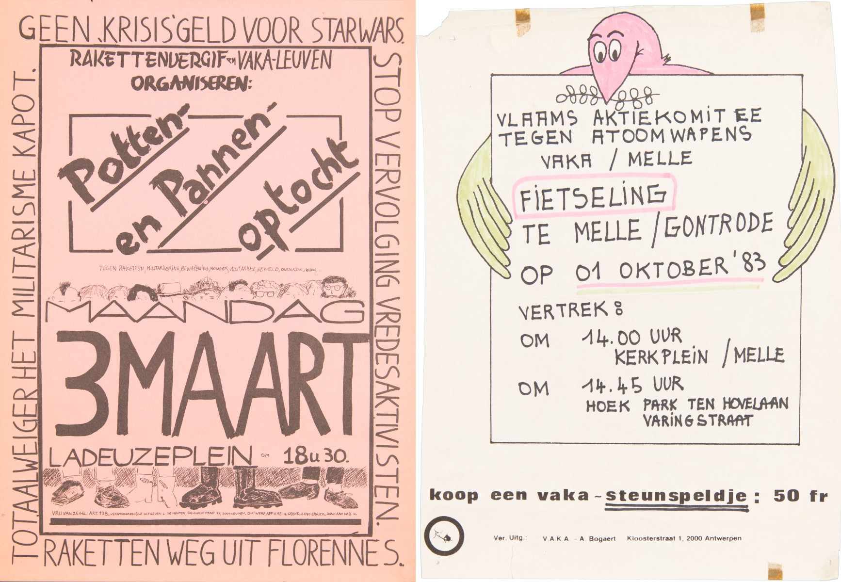 Twee affiches van plaatselijke vredesacties in 1983